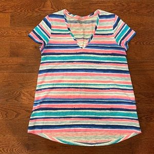 Lilly Pulitzer Etta V Neck Top Sandy Shell Stripe M